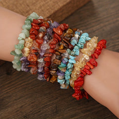 Irregular Crystal Gravel Beaded Bracelet with Elastic Rope for Girls