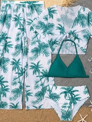 4pcs Coconut Tree Swimsuit Set for Girls - Comfy Bathing Suit