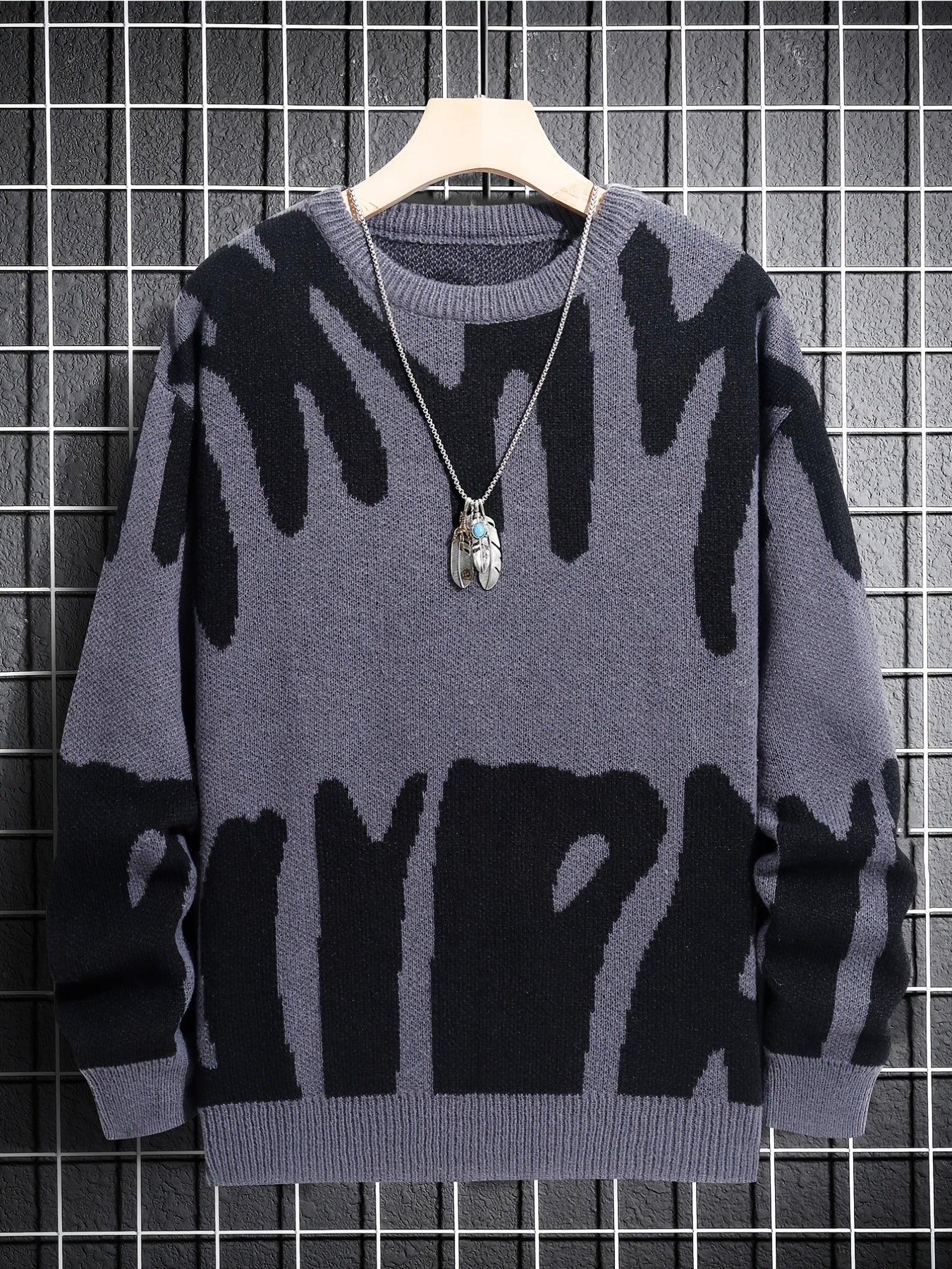 Men's Abstract Graphic Sweater Casual Pullover for Fall and Winter