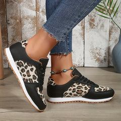 Leopard Print Lace Up Low Top Sporty Sneakers