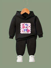 Girls Sweet Kitten Graphic 2pcs Set for Spring Fall Sports