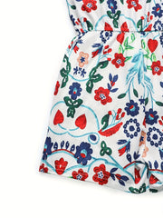 Toddler Girls Flowers Ruffle Trim Rompers Jumpsuits