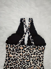 Sexy Leopard Print Halter Neck One Piece Swimsuit