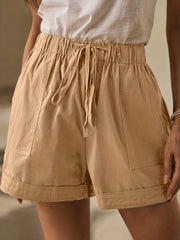 Solid Drawstring Shorts With Pockets Casual Women's Shorts