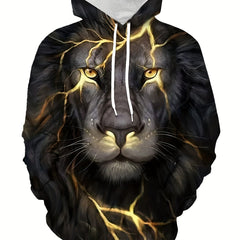 Lion 3D Print Hoodie Kangaroo Pocket Pullover Mens Clothing