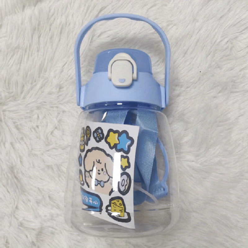 Cartoon Water Bottle Plastic Water Cup With Straw for Outdoor Sports