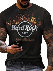 Hard Rock Cafe Pattern Print Men's Short Sleeve Tee