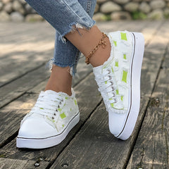 Women's Flat Canvas Sneakers Lace Up Low Top Trainers Casual Shoes