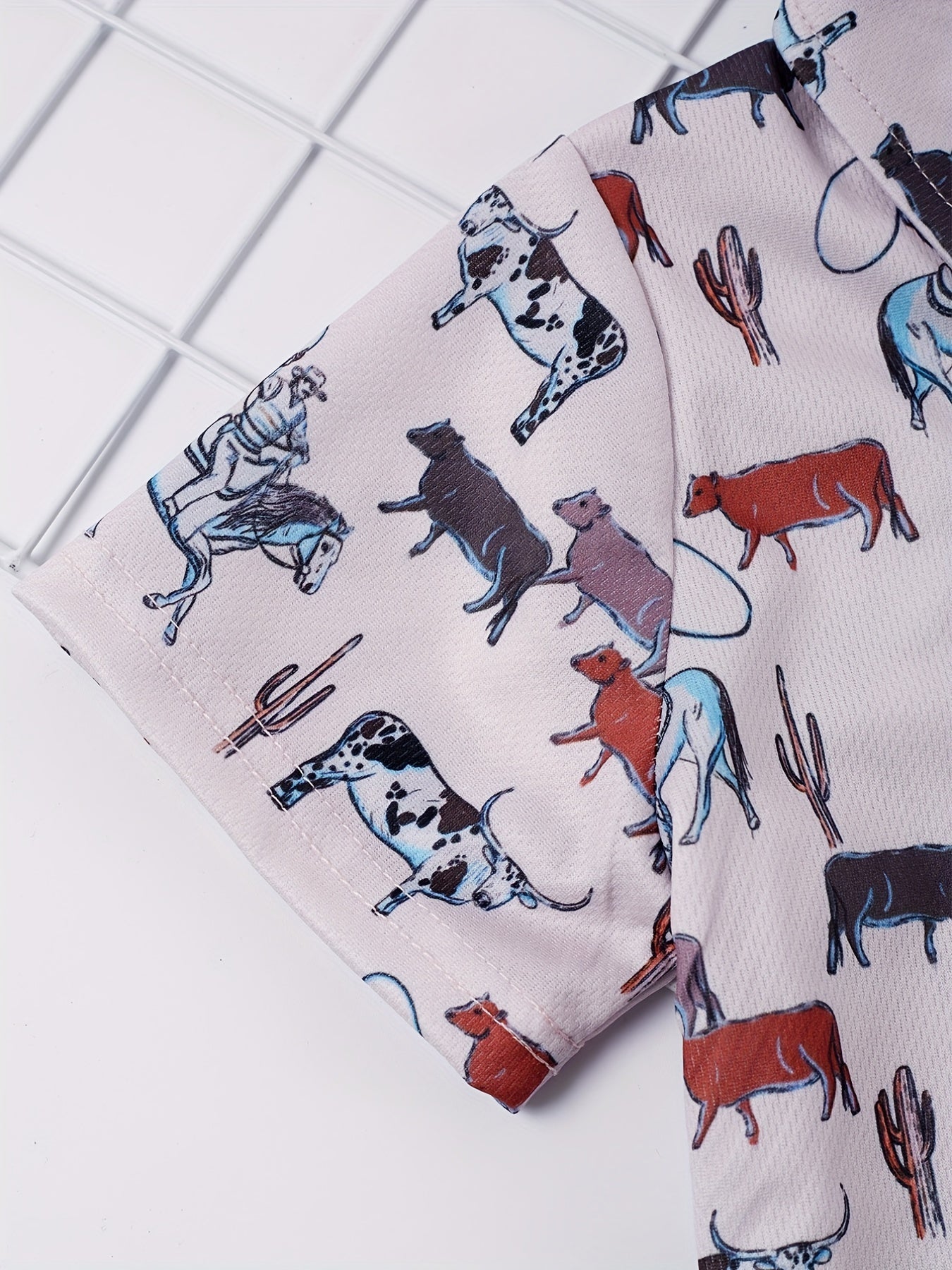 Boys Cow Short Sleeves Button Down Shirt Tops for Summer