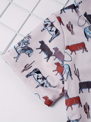 Boys Cow Short Sleeves Button Down Shirt Tops for Summer