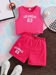 Kid Girls' 2 Piece Outfits Graphic Sleeveless Tank Shirt & Pants Set for Summer