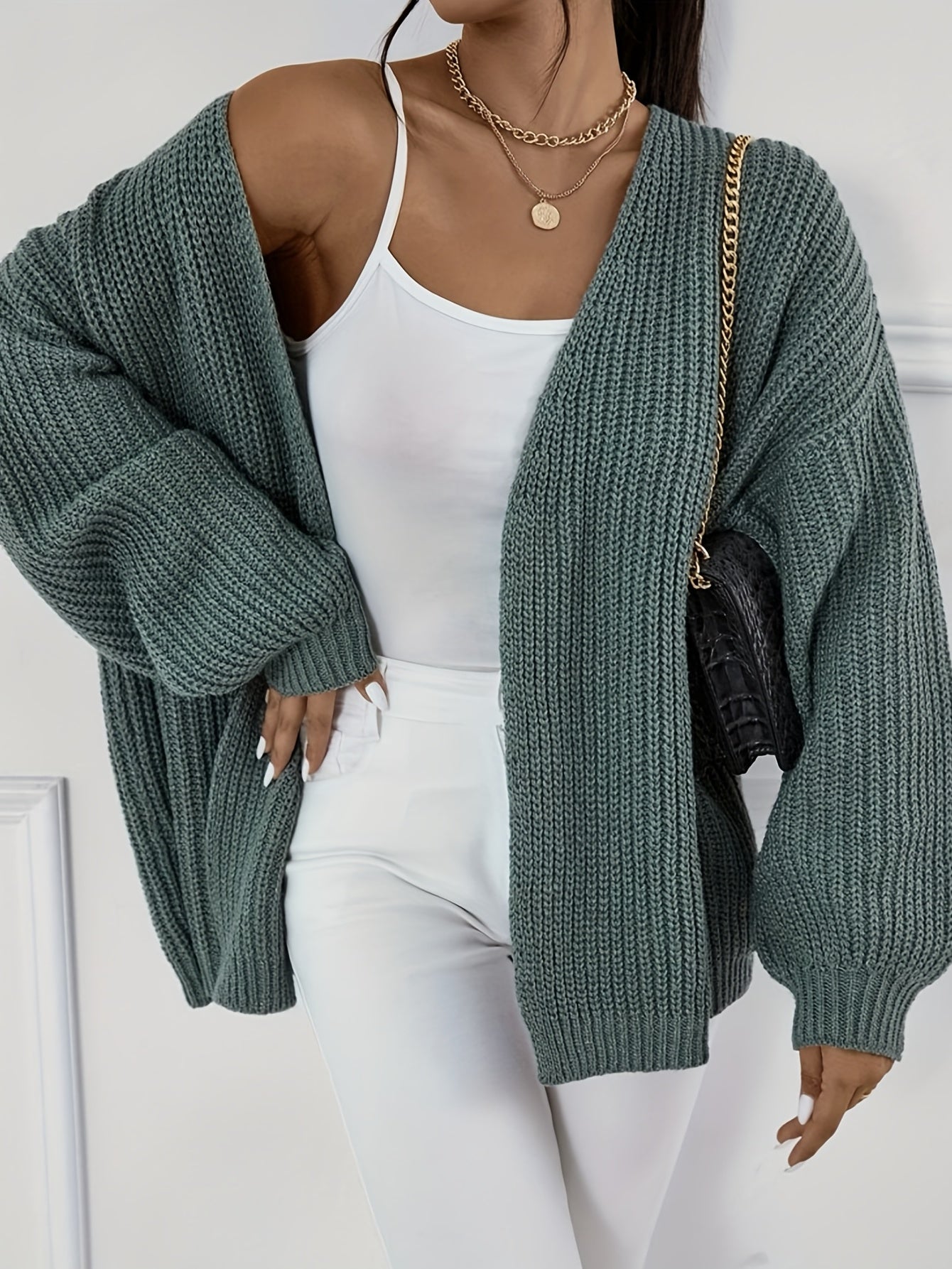 Open Front Loose Long Sleeve Cardigan for Women
