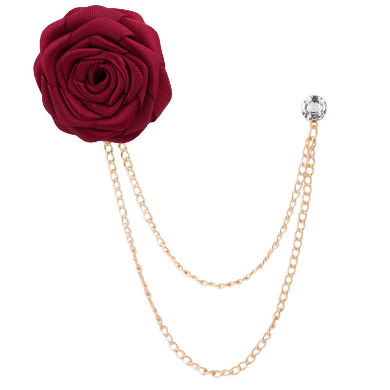 Men's Wedding Groom Rose Chain Brooch