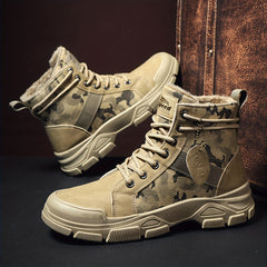Men's Camo Fleece Lace Up Boots Winter High Top Shoes