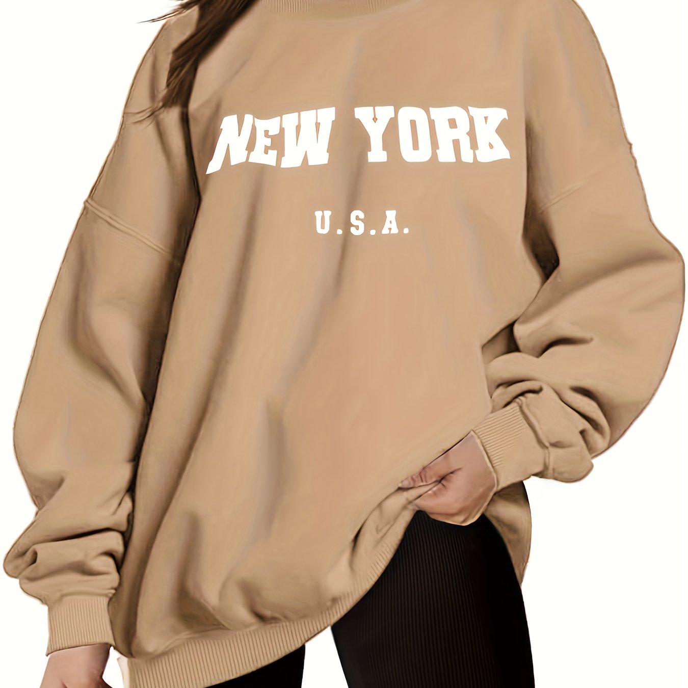 Letter Print Crew Neck Sweatshirt for Women