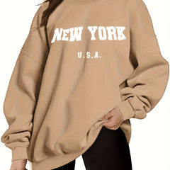 Letter Print Crew Neck Sweatshirt for Women