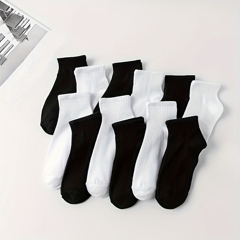 12 Pairs Solid Crew Socks Comfy & Breathable All Match Sports Socks Women