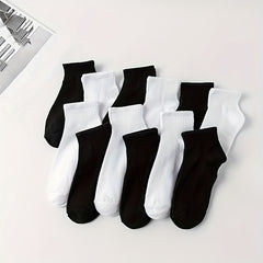 12 Pairs Solid Crew Socks Comfy & Breathable All Match Sports Socks Women