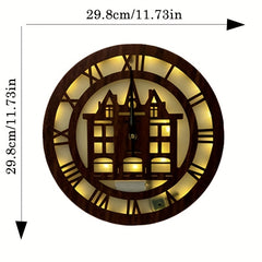 Wooden House Clock with Sound and Light Control
