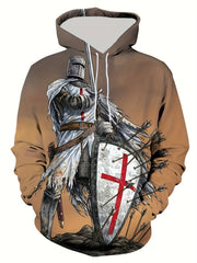 Men's Soldier 3D Print Hoodie Kangaroo Pocket Loose Pullover