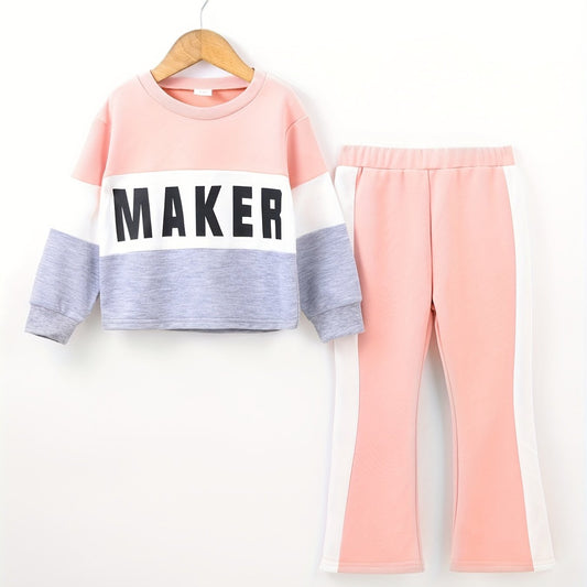 Toddler Girl's MAKER Print 2pcs Outfit Set for Spring Fall