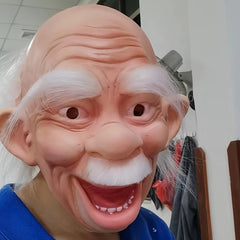 Funny Open Mouth Bald Man Party Mask Wrinkled Male Costume for Halloween