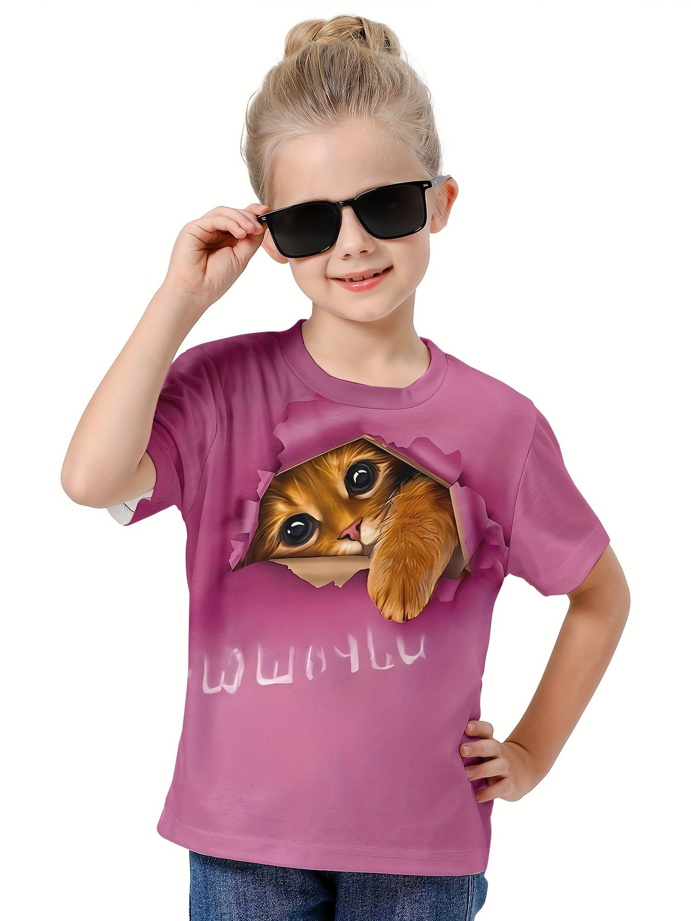 3D Cat Print Kids Short Sleeve T-shirt Summer Sports Clothes