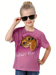 3D Cat Print Kids Short Sleeve T-shirt Summer Sports Clothes