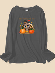 Turkey & Pumpkin Print Long Sleeve Round Neck Lounge Top