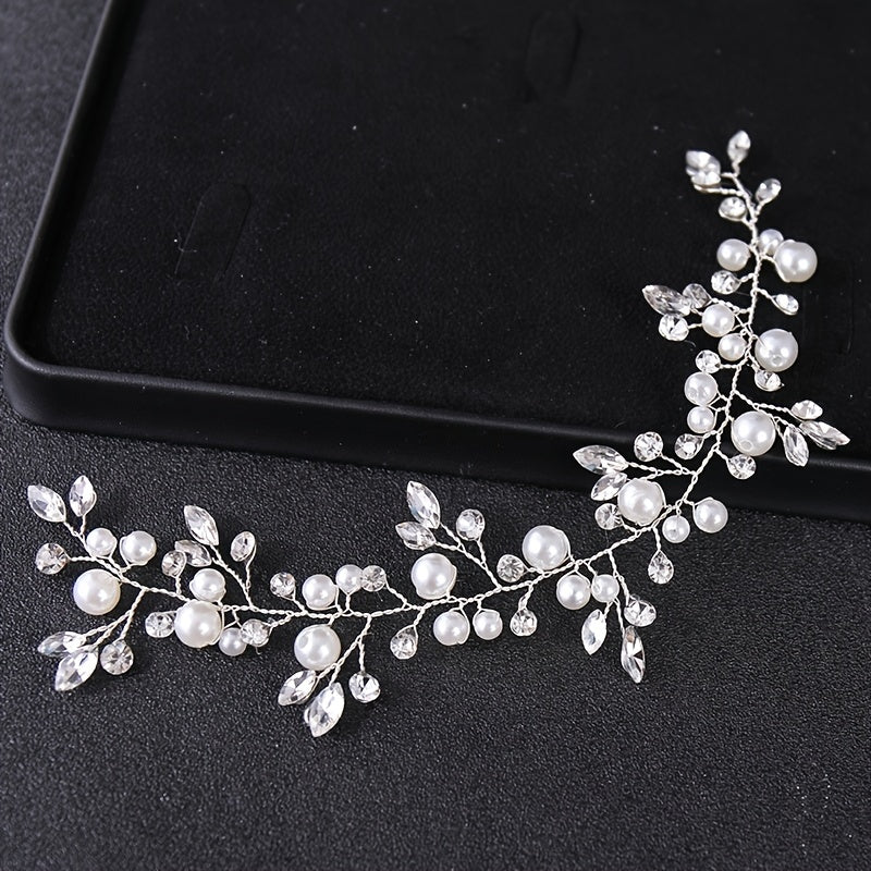 Silvery Faux Pearl Wedding Headband Crystal Hairband For Bride