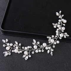 Silvery Faux Pearl Wedding Headband Crystal Hairband For Bride