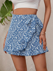 Floral Print Wrap Tie Shorts Casual Skort For Spring & Summer