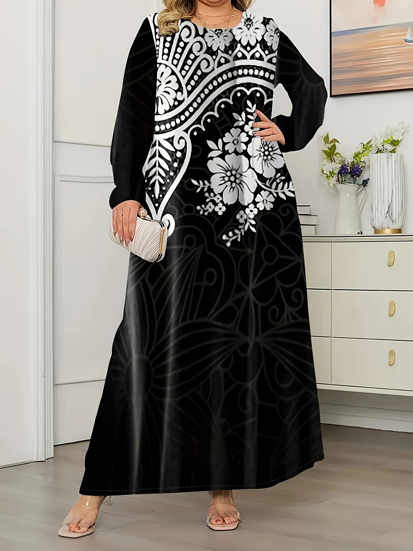 Floral Print Long Sleeve Maxi Dress