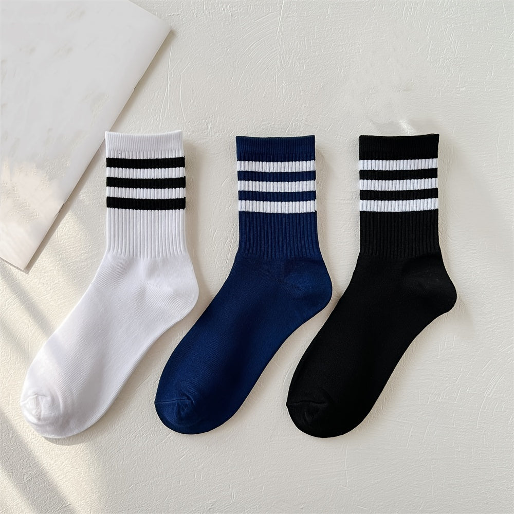 3 Pairs Striped Mid Tube Socks Women's Stockings & Hosiery