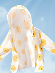 Girls Casual Cartoon Smile Face Hooded Outwear for Summer Holiday