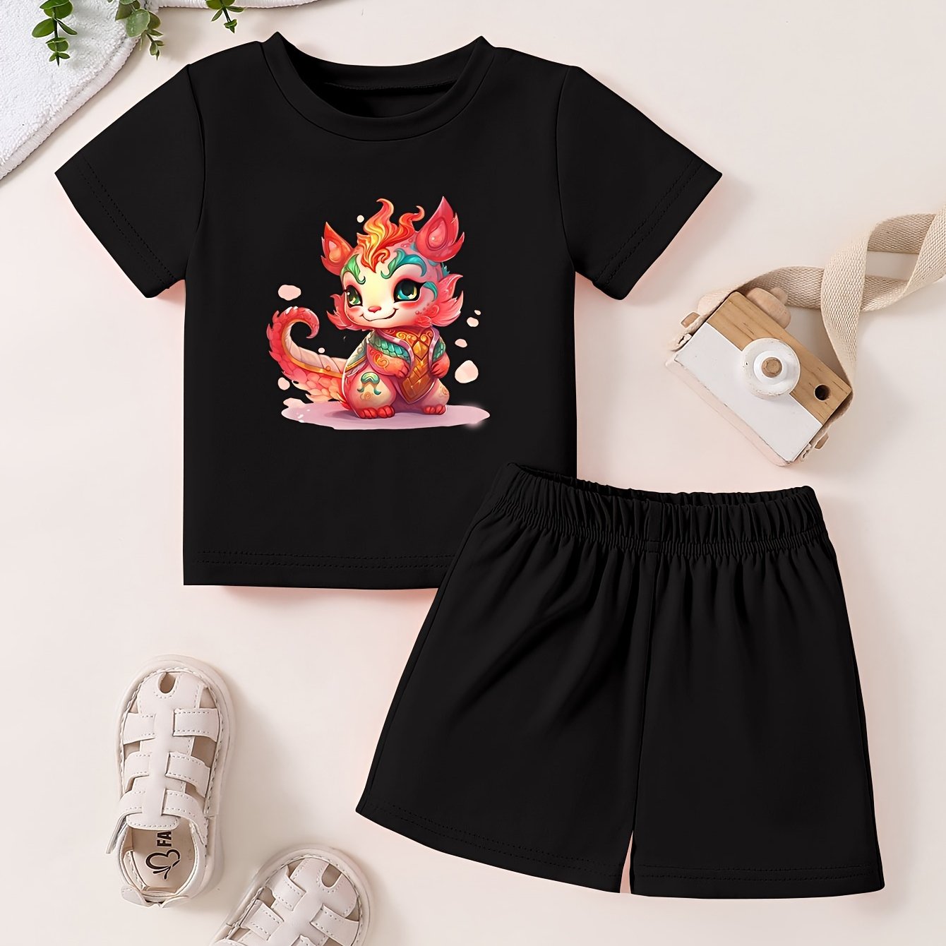 Toddler Kid 2pcs Cartoon Pattern Set Short Sleeve T shirt & Shorts