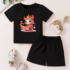 Toddler Kid 2pcs Cartoon Pattern Set Short Sleeve T shirt & Shorts