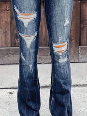 High Waist Ripped Denim Pants Flared Stacked Jeans Women's Jeans