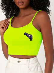 Pistol Print Sleep Tops Crew Neck Spaghetti Strap Top Women's Sleepwear