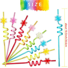 24 Snowflake Straws & 2 Cleaning Brushes Winter Party Supplies