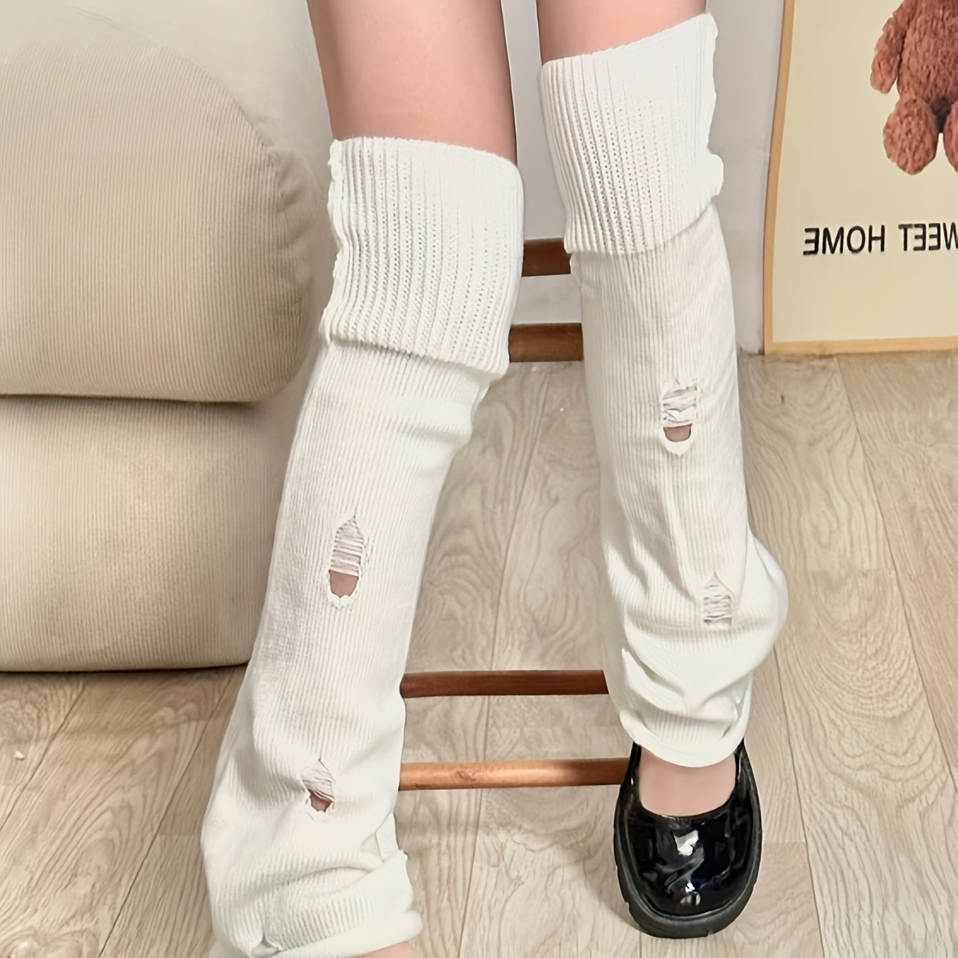 Y2K Ripped Knitted Leg Warmers Knee High Socks Women's Stockings