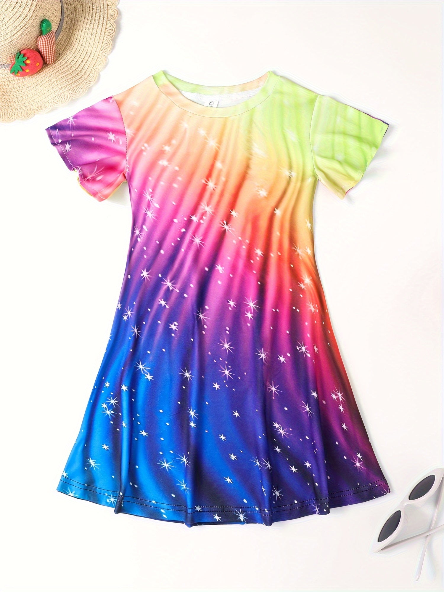 Girls Rainbow Flutter Trim Dress