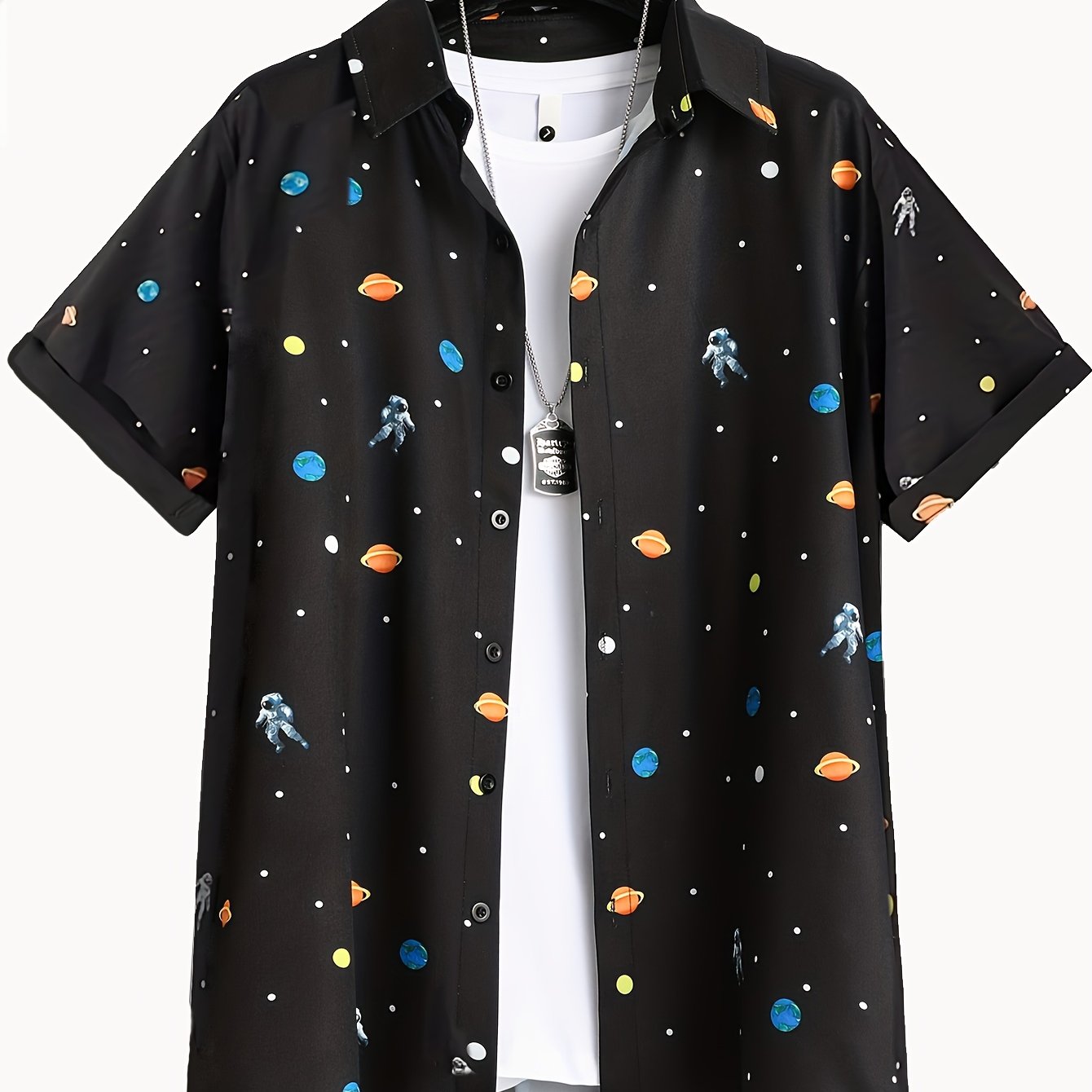 Astronaut Full Body Print Men's Button Up Short Sleeve Shirt For Summer
