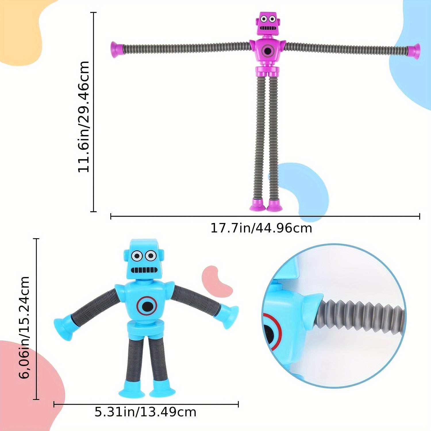 8pcs Stretchy Robot Toys Telescopic Arms Yellow Red Purple Sensory