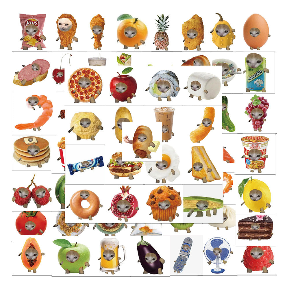 Funny Food Cat Head Stickers Waterproof Stickers