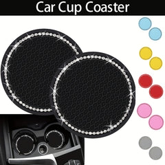 2pcs Rhinestone Water Cup Coaster for Car Interior Non Slip Multifunctional Pad