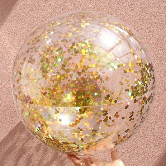 PVC Inflatable Sequin Beach Ball Water Pool Toy Transparent Glitter