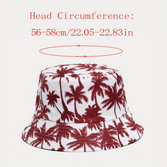 Coconut Tree Print Reversible Bucket Hat for Summer Beach Vacation