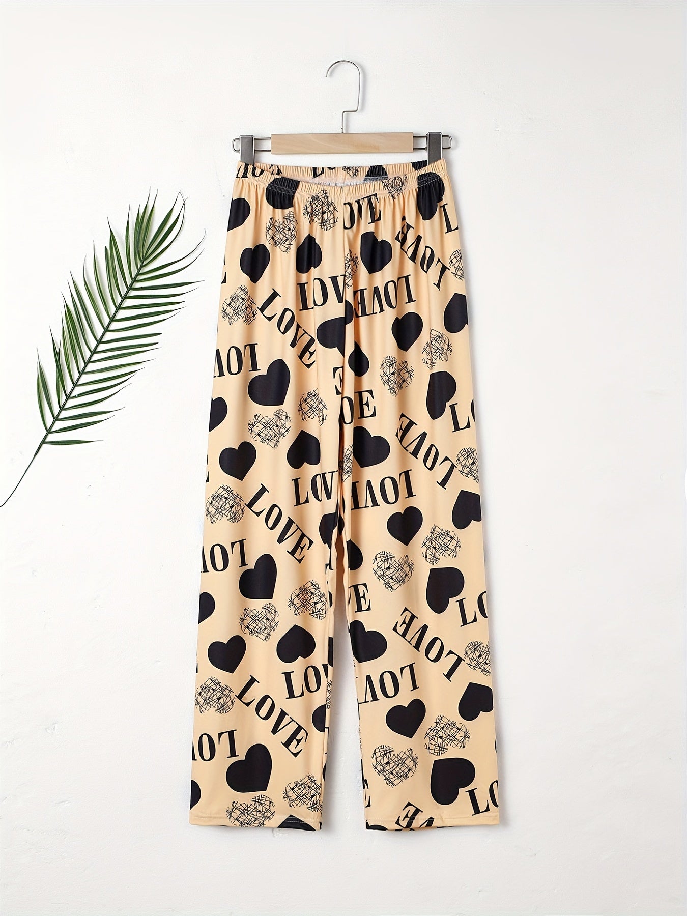 Heart Print Sleep Bottom Cozy Elastic Waist Long Pants