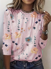 Floral Print Crew Neck Sweatshirt for Spring & Fall Women's Clothing
